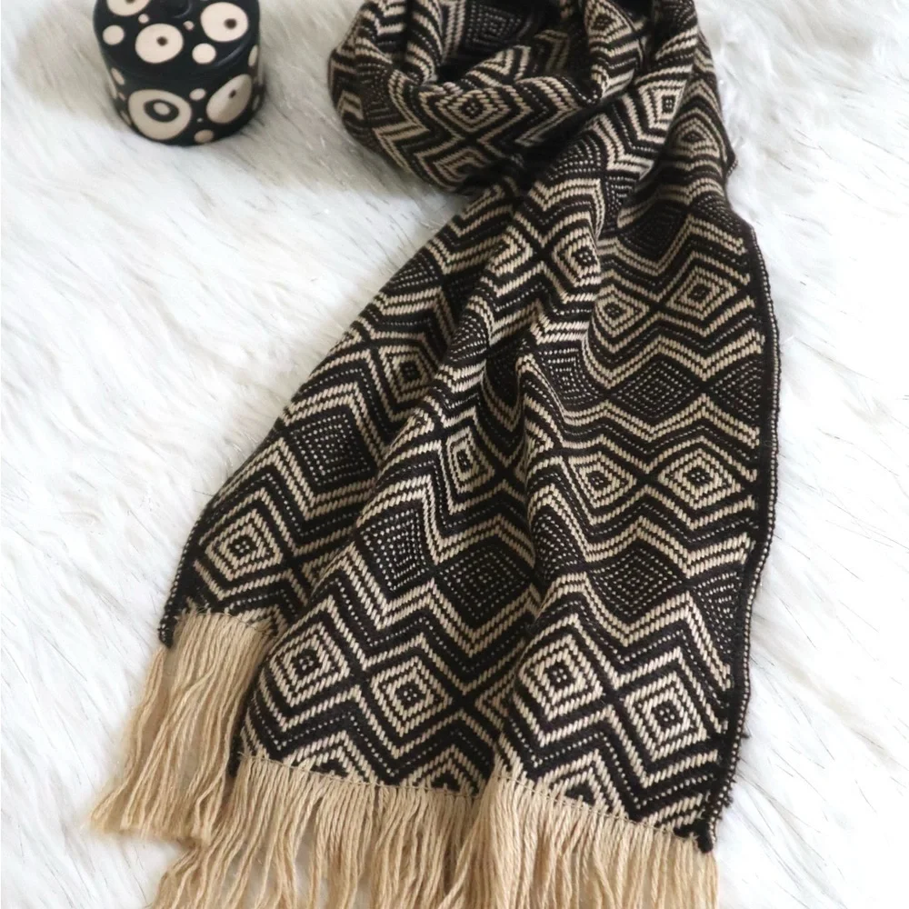 Original Alpaca Wool‎ Blend Scarf Brown & Camel Color Unisex
